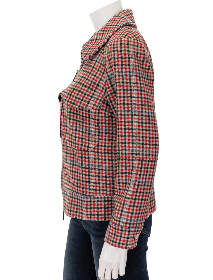 Side view of Rails' cheyenne jacket in crimson mini check.