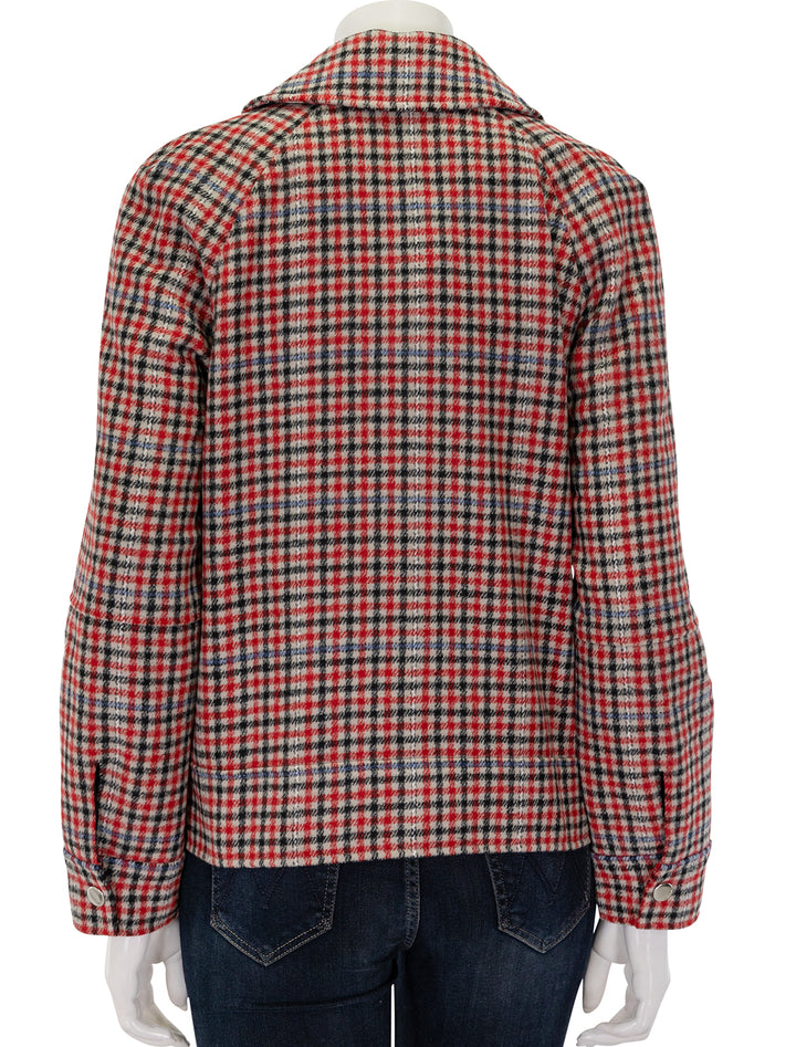 Back view of Rails' cheyenne jacket in crimson mini check.