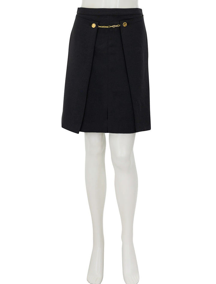 Front view of GANNI's twill suiting skirt in black.