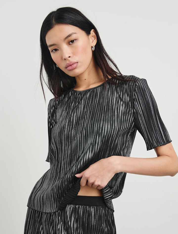 goldie pleated tee in gunmetal