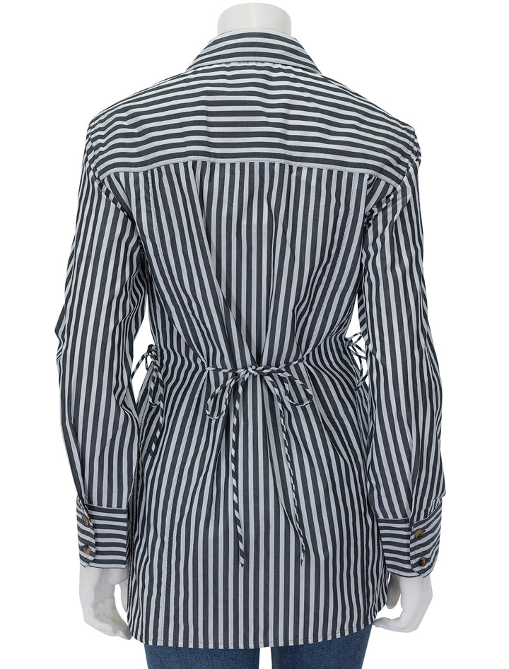 Back view of GANNI's stripe cotton oversized tie string shirt.