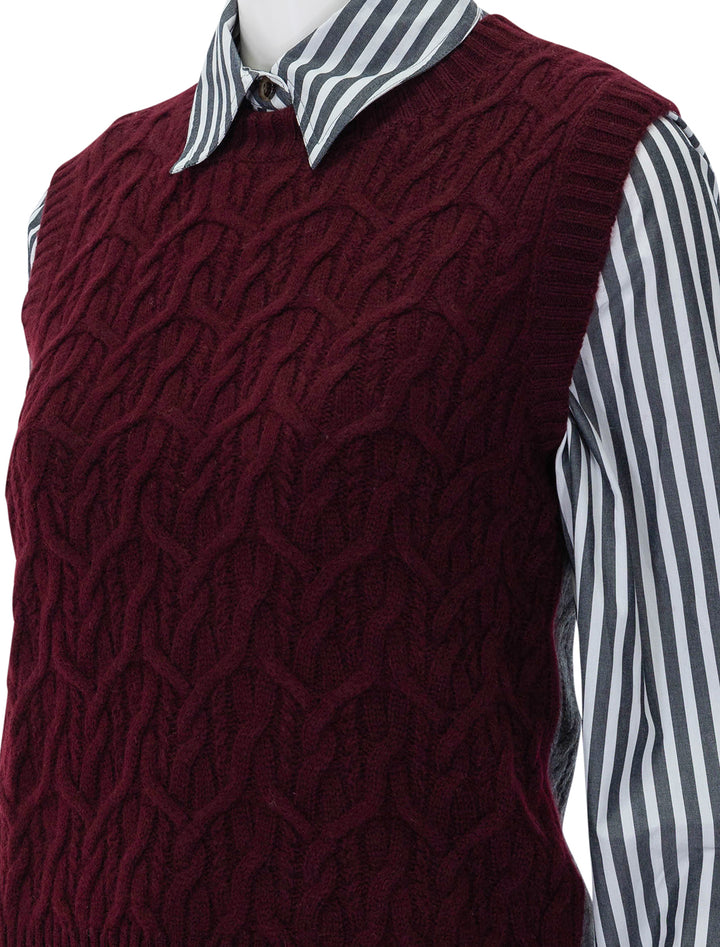 close up view of wool cashmere cable vest in port royale