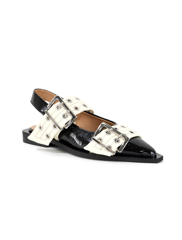 ballerina buckle flats in black and white