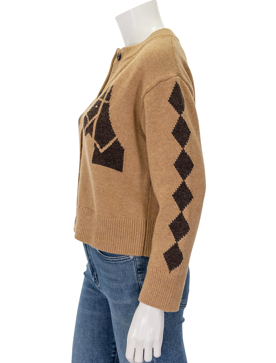 Side view of Rails' mavie cardigan in camel stables.