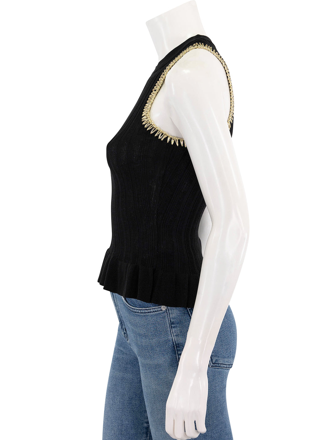 viscose rib tank in black with gold stitch detail