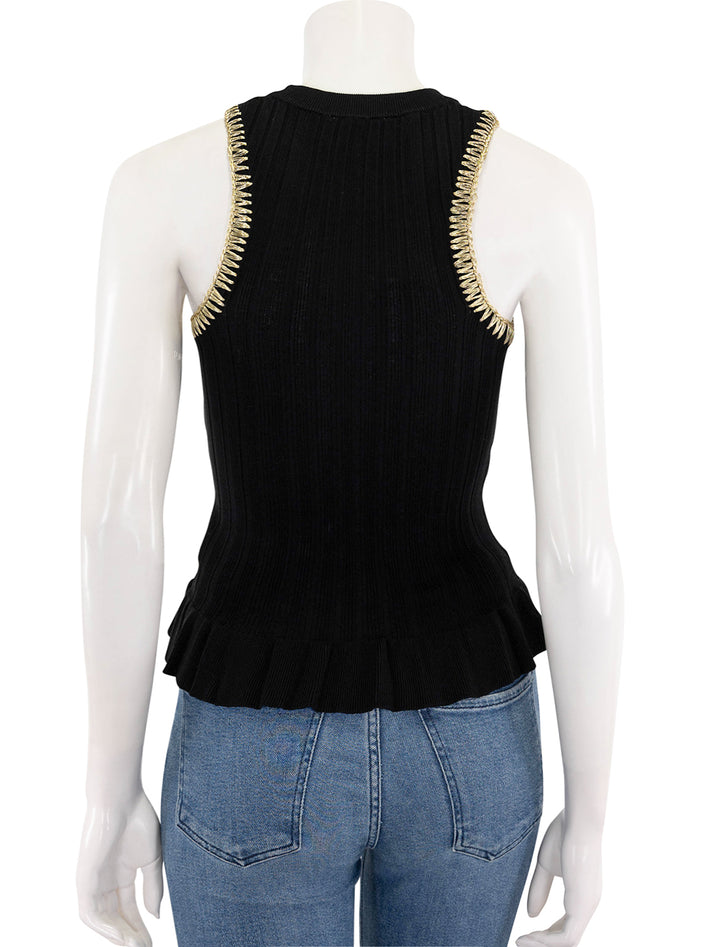 viscose rib tank in black with gold stitch detail