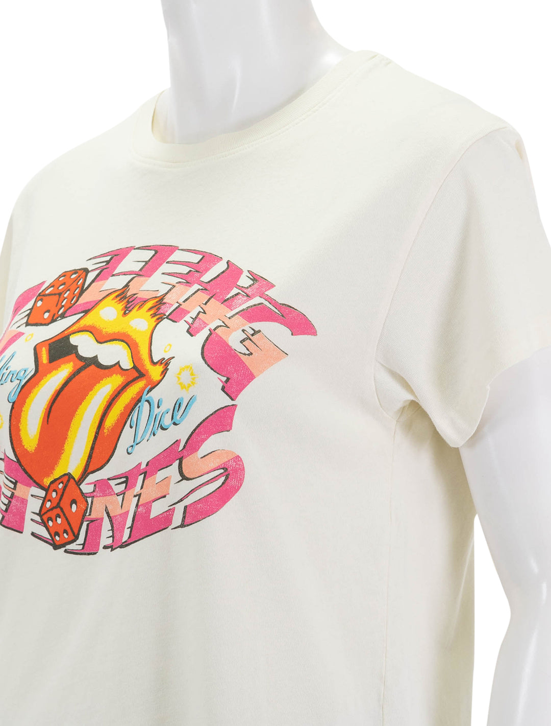 close up view of rolling stones tumbling dice tour tee