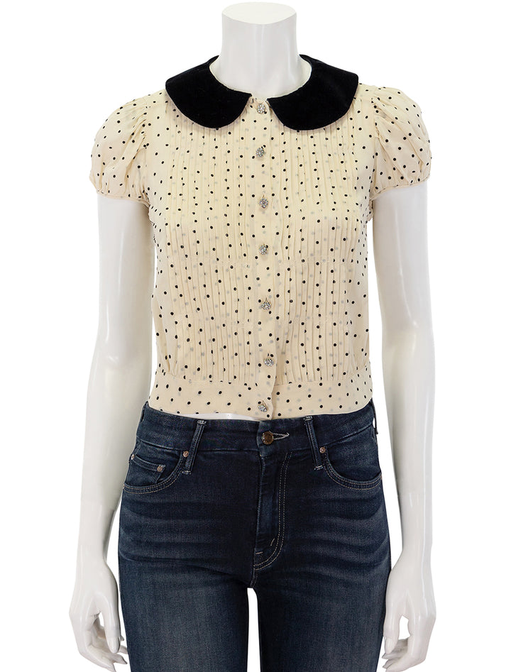 Front view of Doen's madeline top in mother of pearl dot.