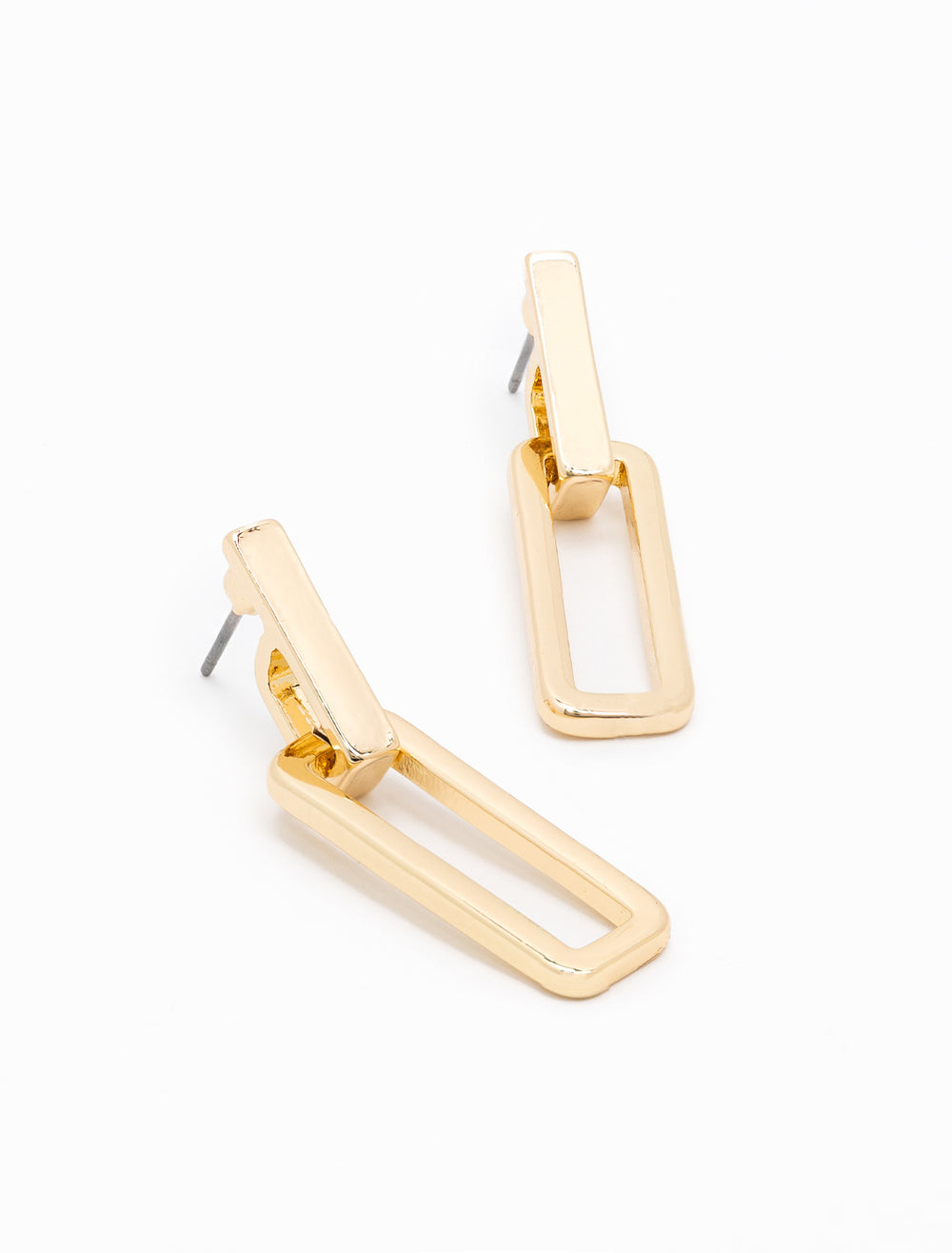Close-up view of AV Max's Paperclip Chain Post Earrings in Gold.