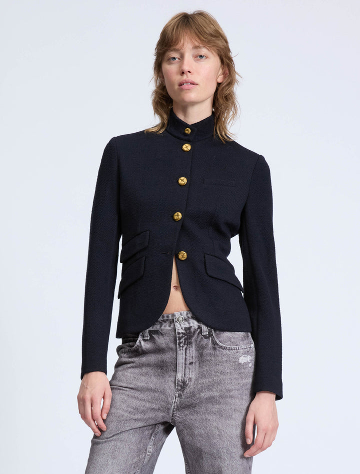 slade cropped textured blazer in navy