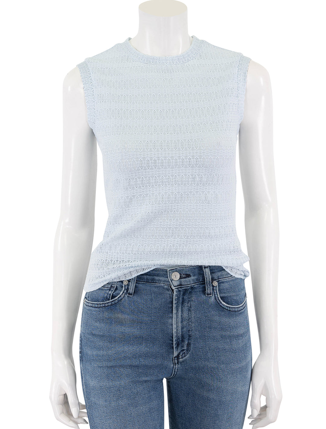 front view of julia muscle top in light blue