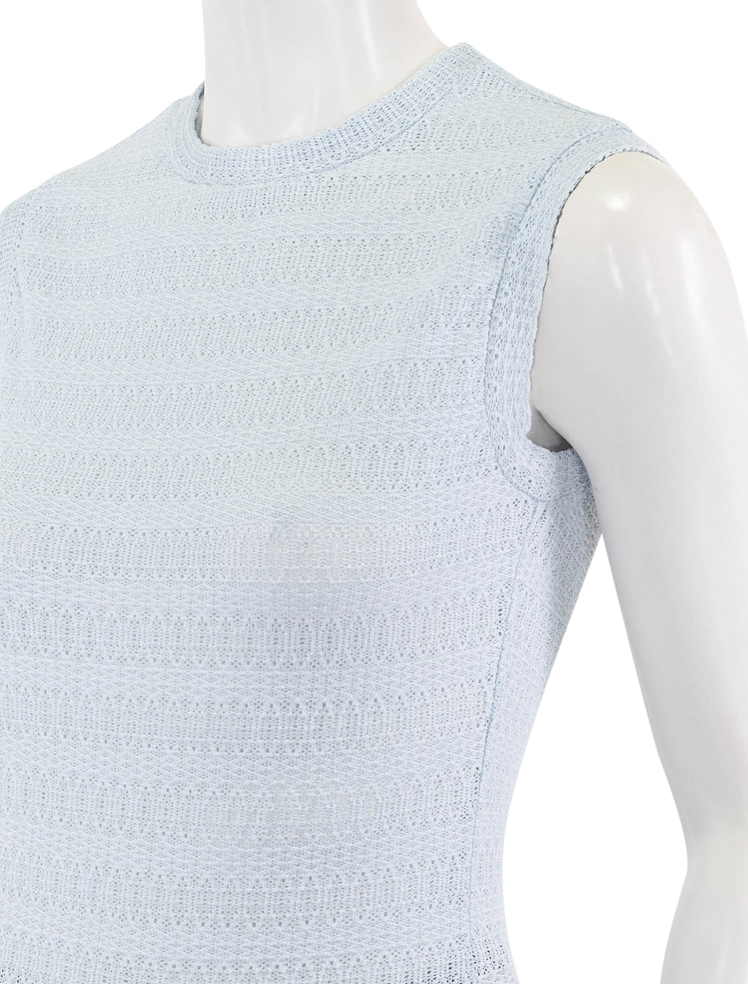 close up view of julia muscle top in light blue