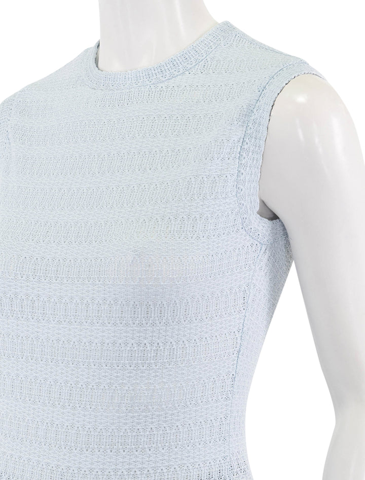 close up view of julia muscle top in light blue