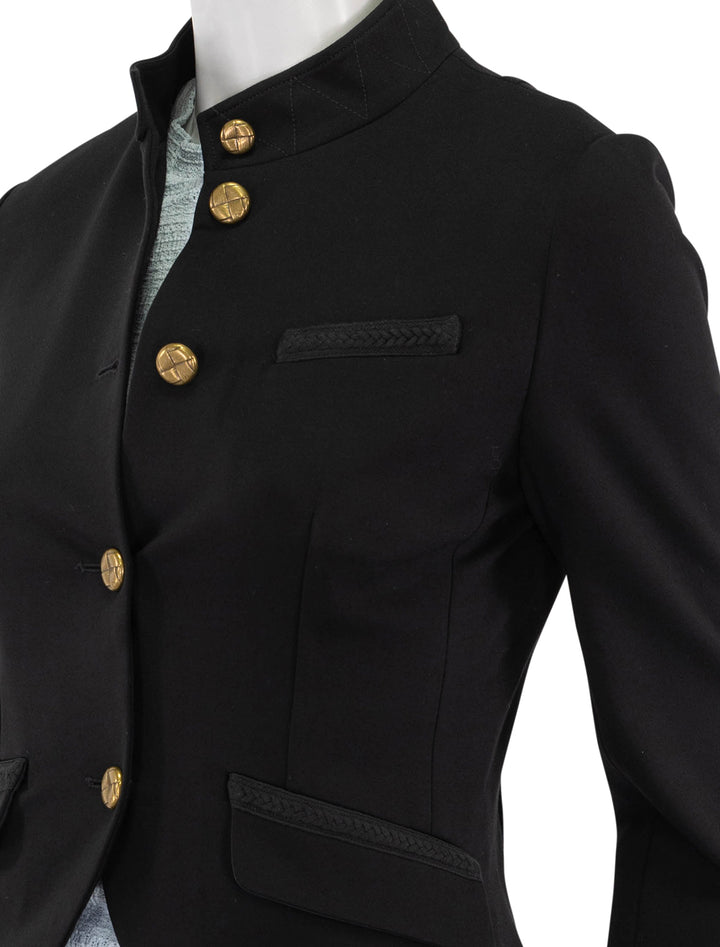 close up view of slade braided trim blazer in black