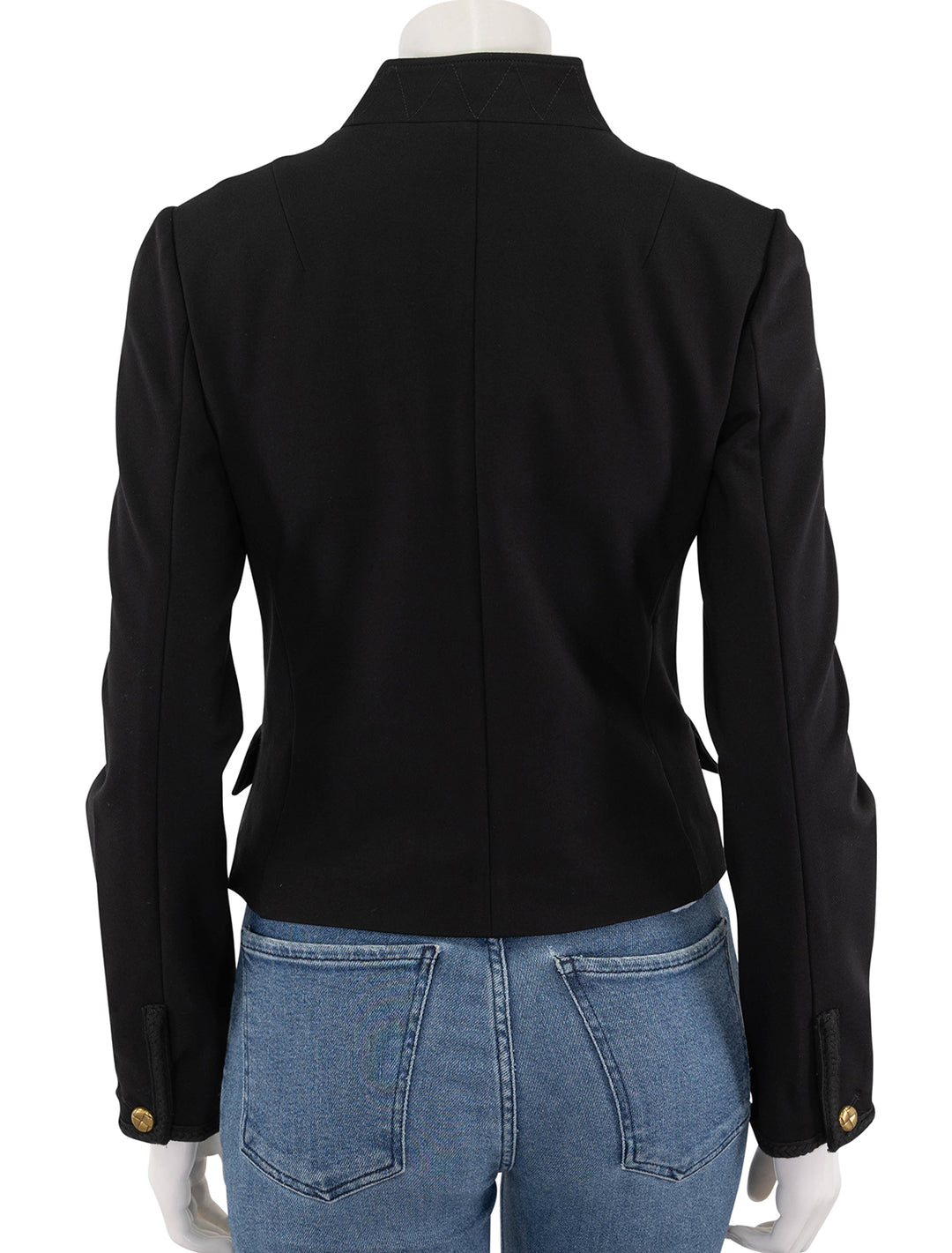 back view of slade braided trim blazer in black