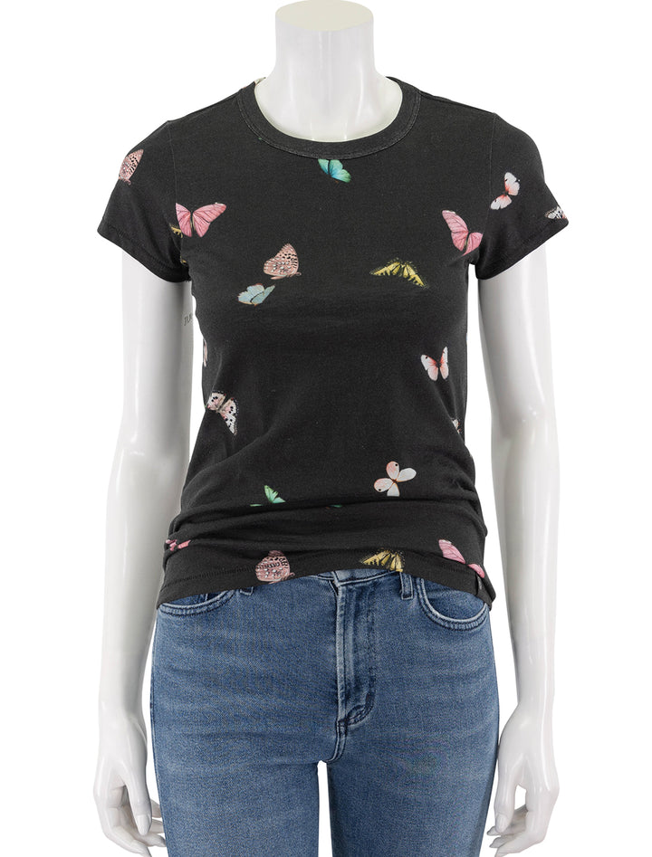 front view of all over butterfly tee in black