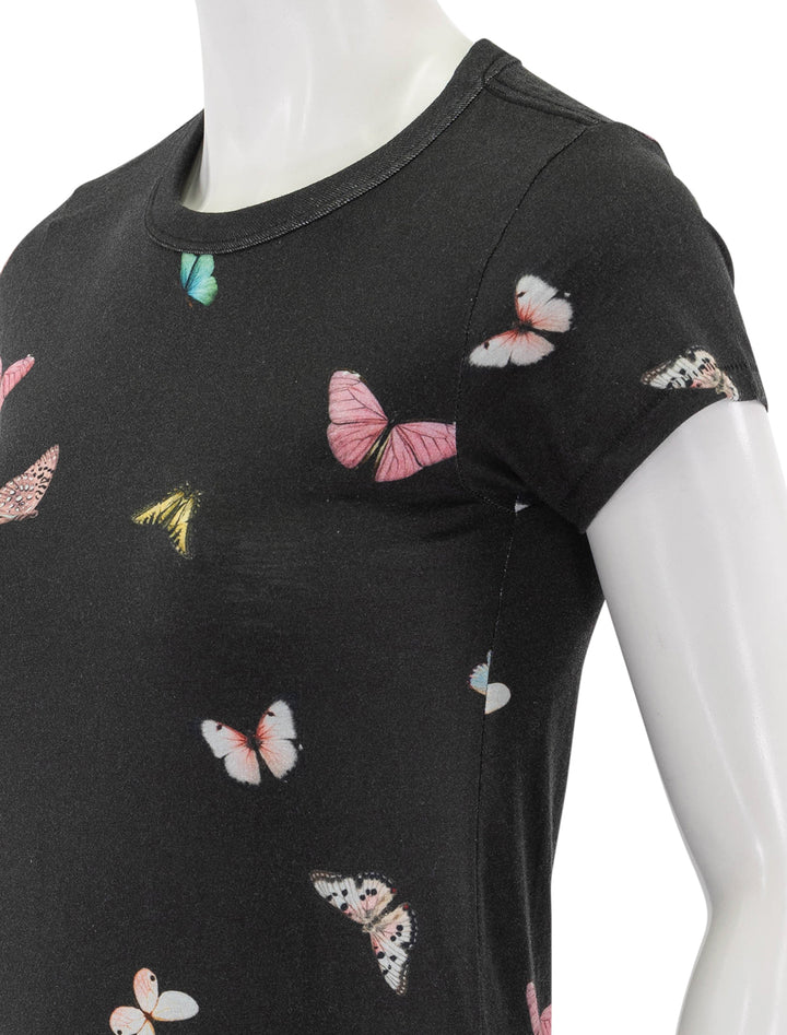 close up view of all over butterfly tee in black