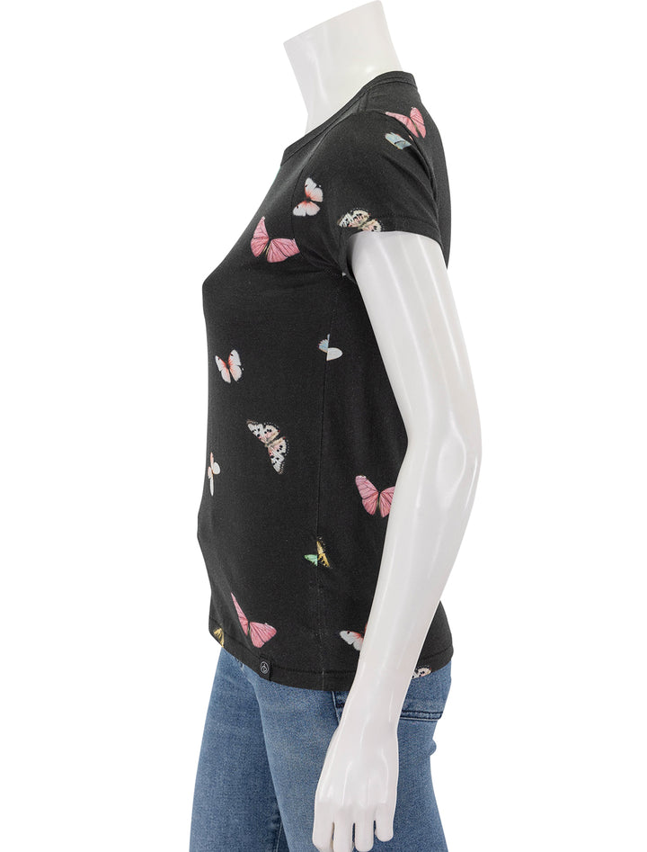 side view of all over butterfly tee in black