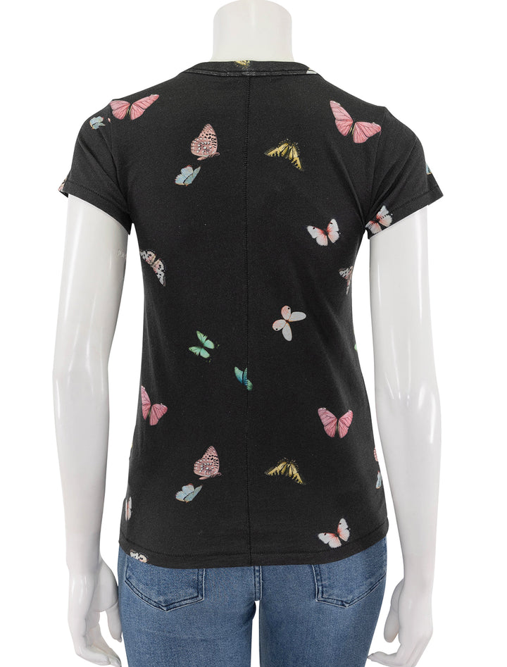 back view of all over butterfly tee in black