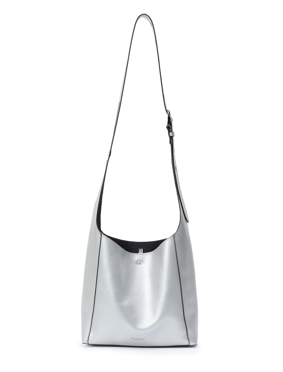 Front view of Rag & Bone's belize small shopper in silver.