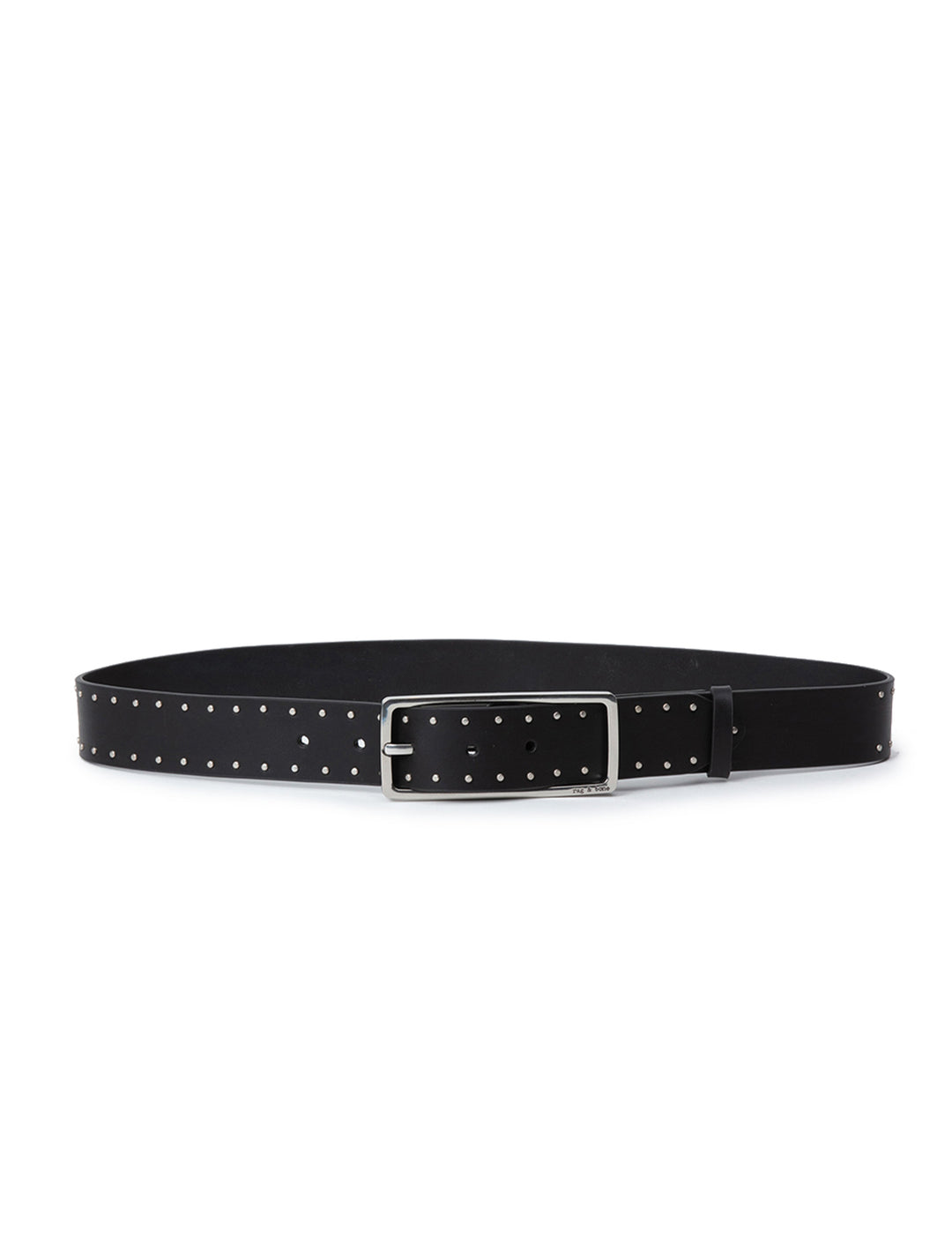 Front view of Rag & Bone's studded rebound belt in black.