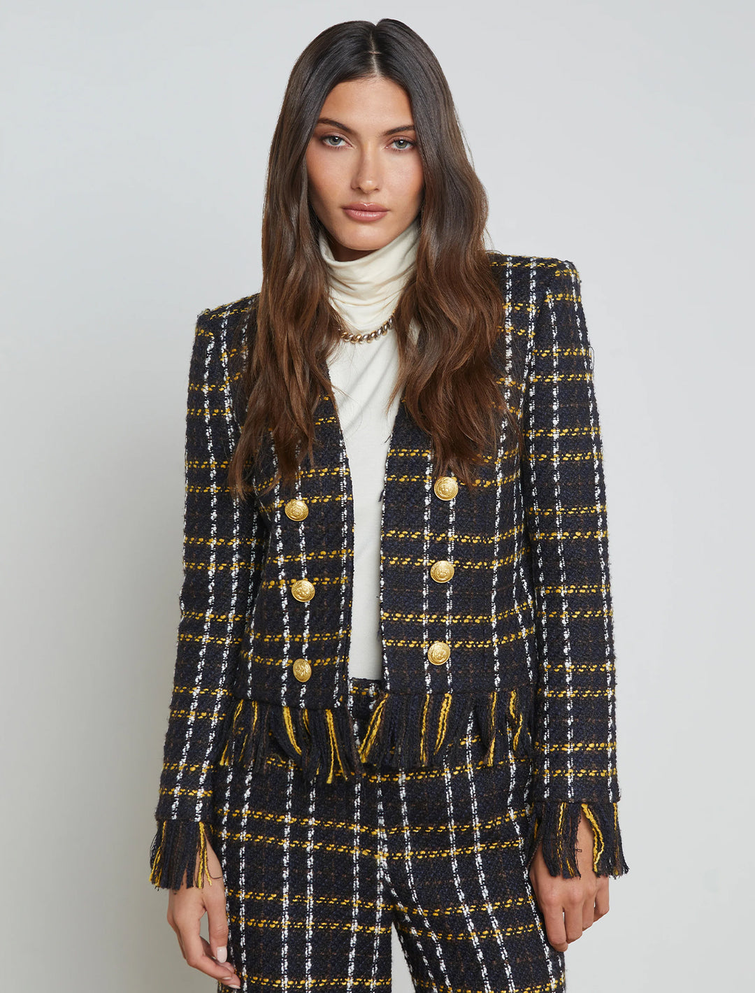 belmont jacket in black and yellow multi plaid