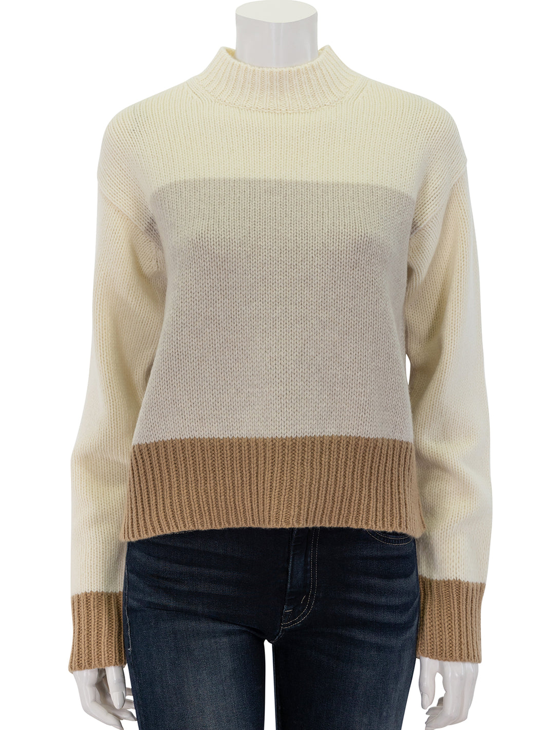 front view of coloblock pullover in ivory multi