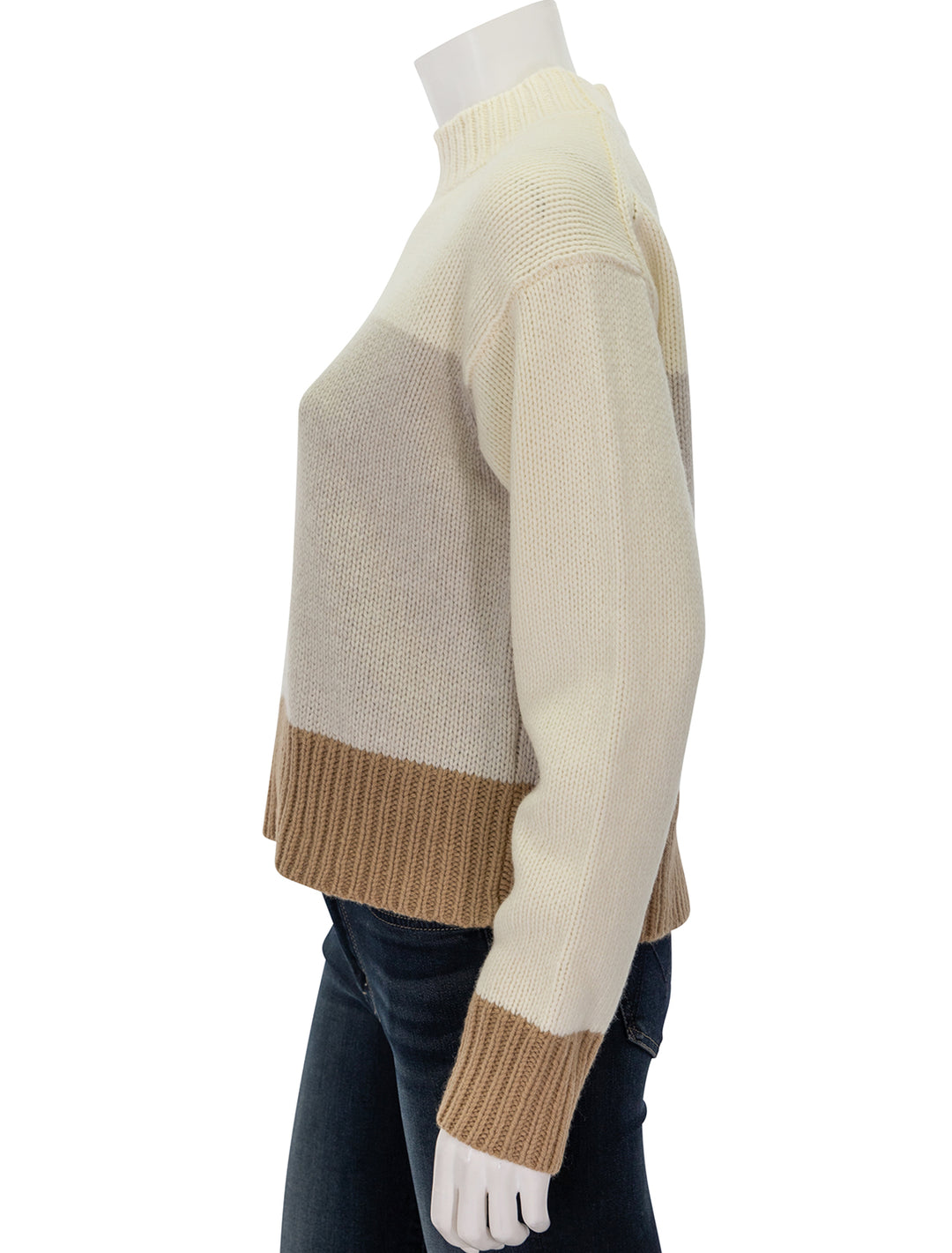 side view of coloblock pullover in ivory multi