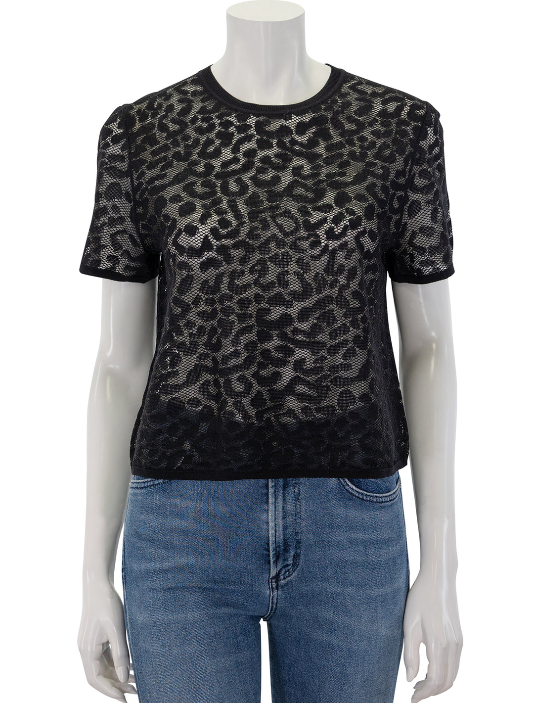 Front view of Theory's Cheetah Print Lace Tee in Black.