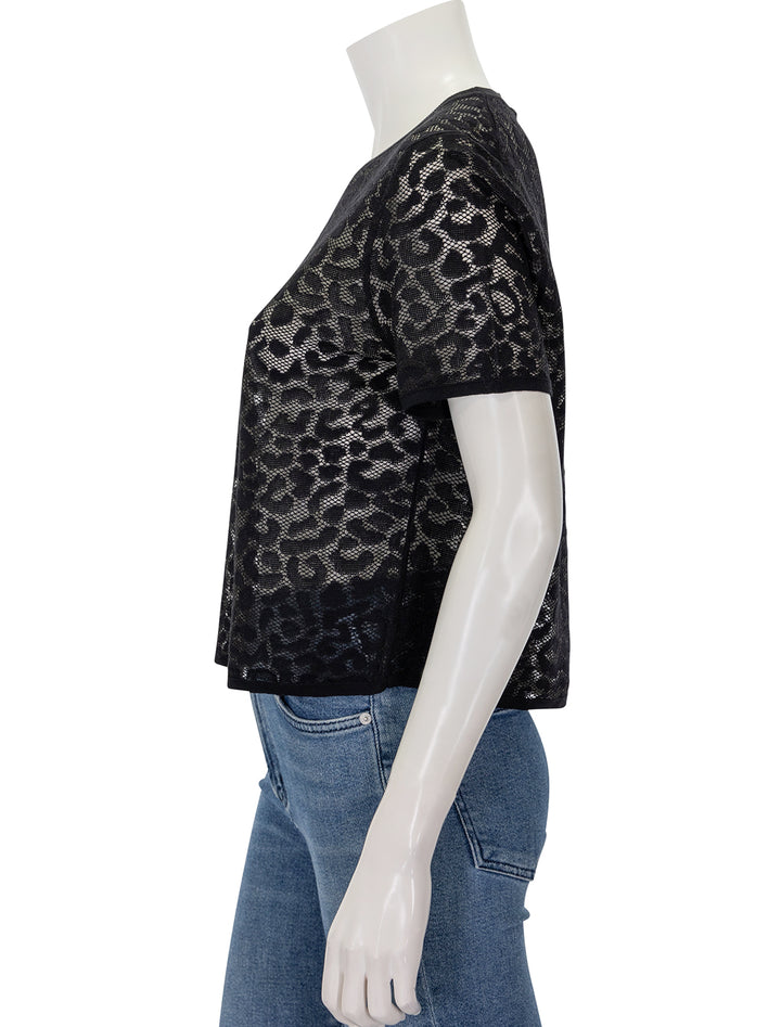 Side view of Theory's Cheetah Print Lace Tee in Black.