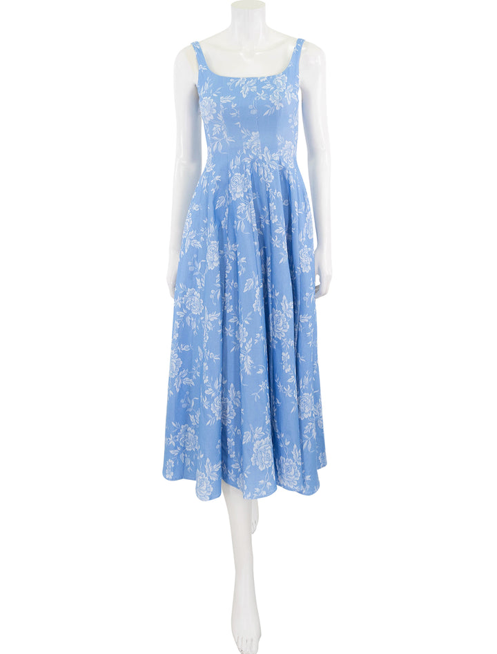 wells dress in blue rose print