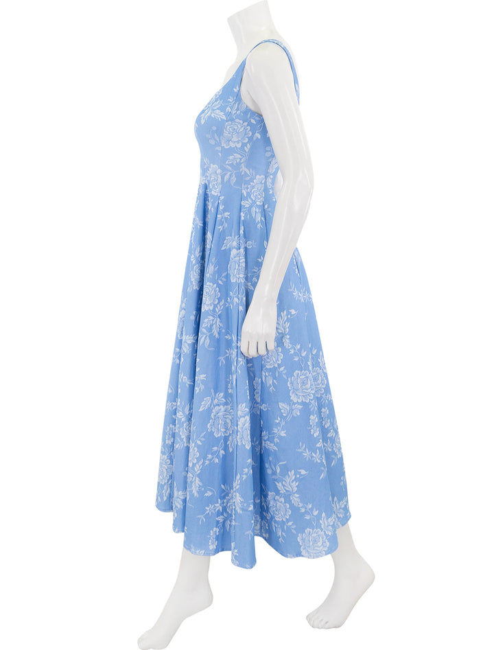 wells dress in blue rose print