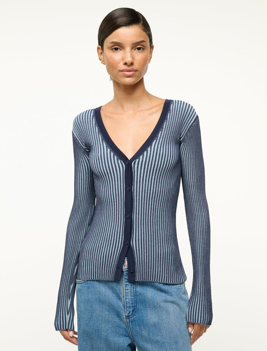 cargo sweater in navy and clear blue