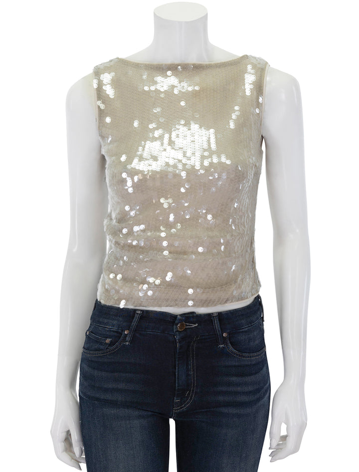 Front view of Staud's eton top in moon sequin.