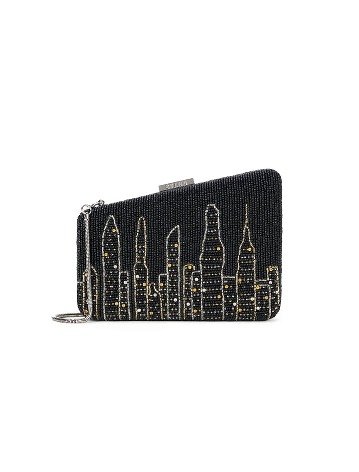 carmella beaded clutch NYC skyline