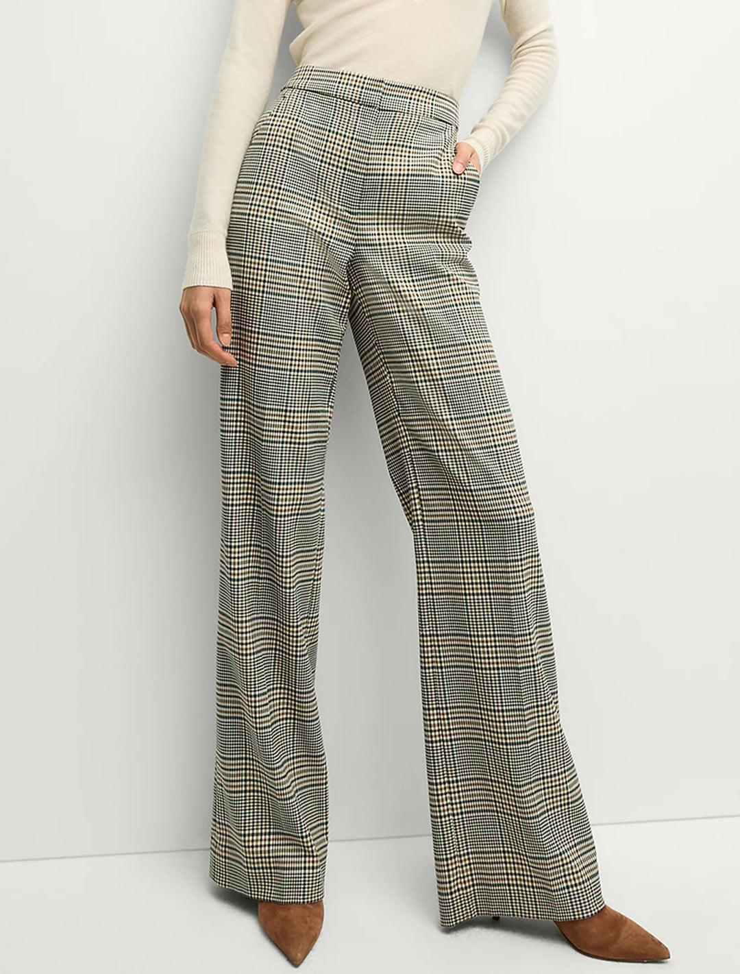 tonelli pant in ivory and green glen plaid