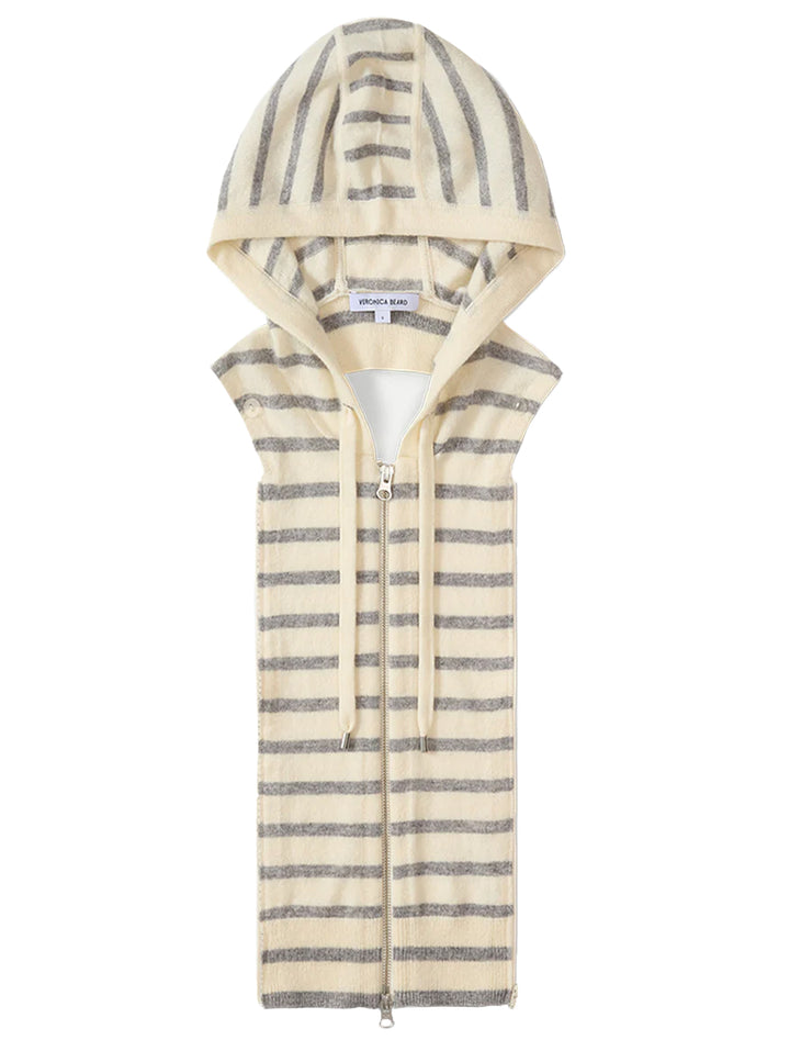 cashmere hoodie dickey in ivory/grey stripe