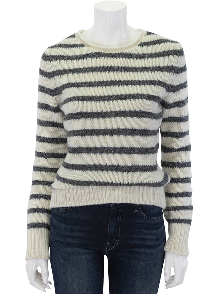 Front view of Alex Mill's jaime sweater in white & ash stripe.