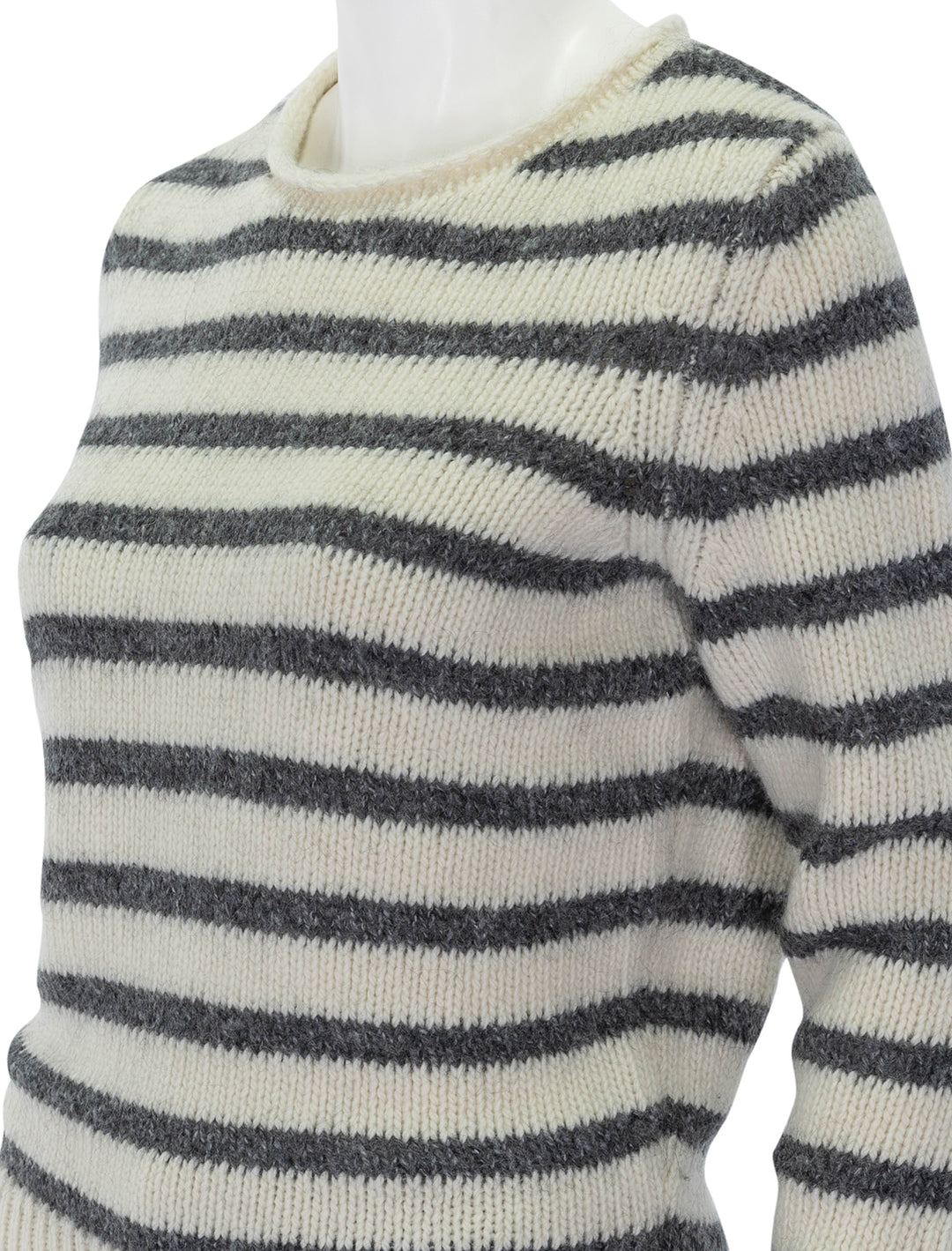 Close-up view of Alex Mill's jaime sweater in white & ash stripe.