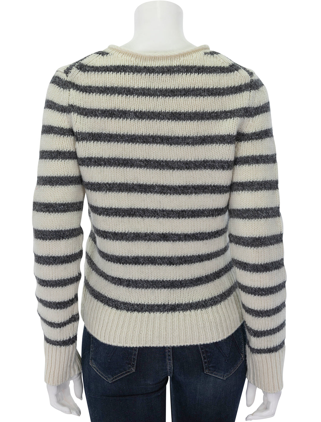 Back view of Alex Mill's jaime sweater in white & ash stripe.