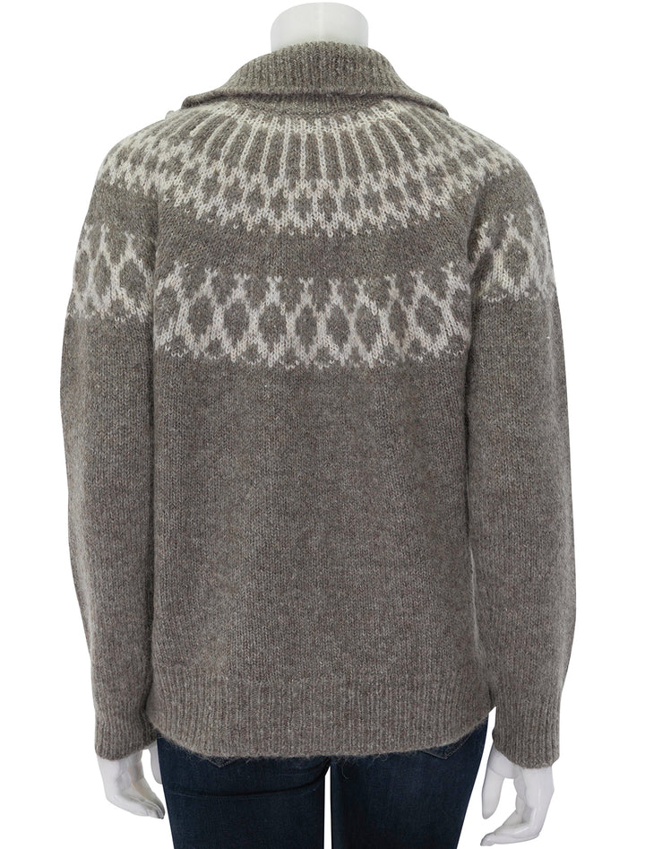 Back view of Alex Mill's louie fairisle cardigan in taupe.