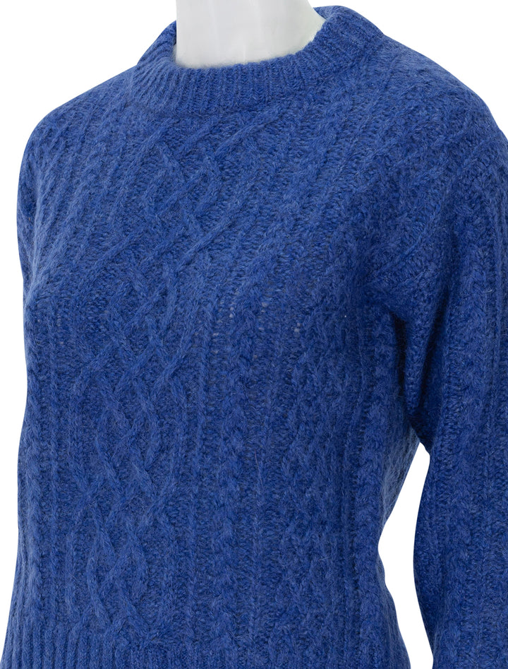 Close-up view of Alex Mill's catskill sweater in cobalt blue.