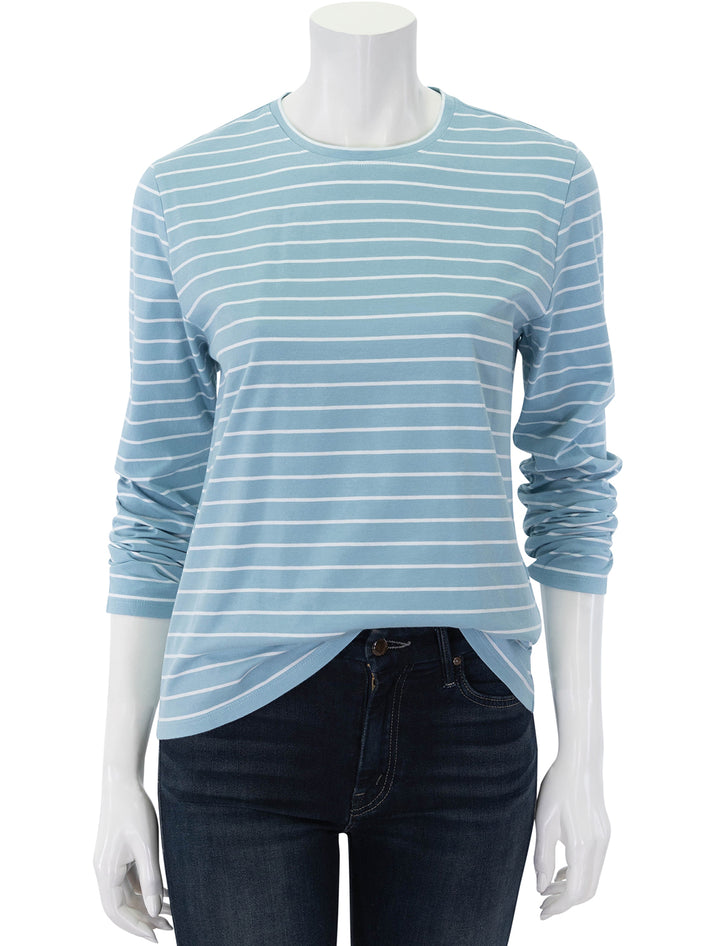 the modern long sleeve in frost blue stripe