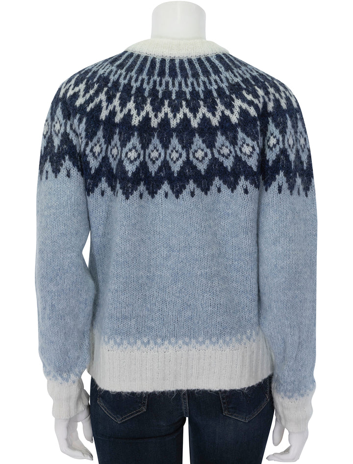 Back view of Alex Mill's ashwood fair isle cardigan in frosty blue.