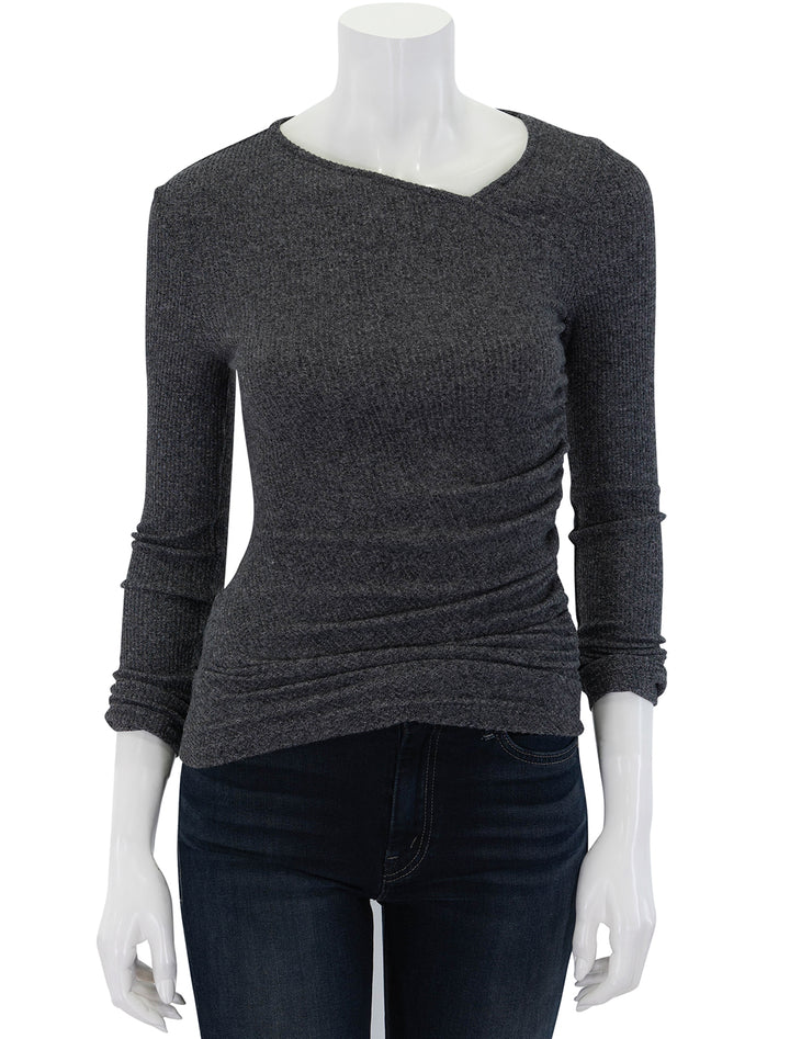 Front view of Nation LTD's arlo rouched top in marled grey.