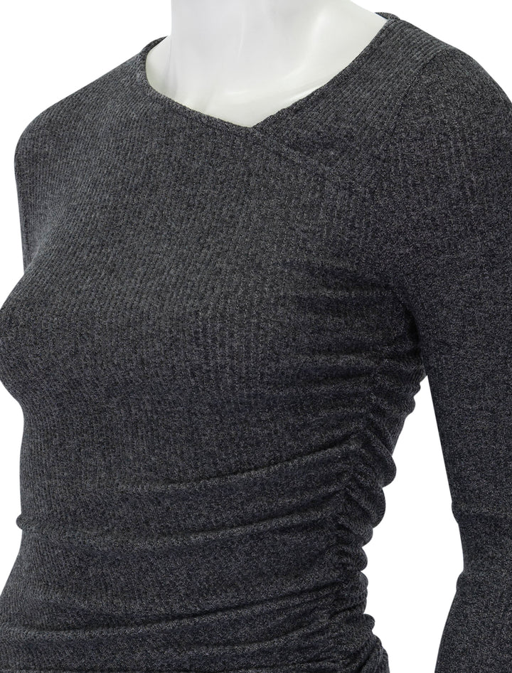 Close-up view of Nation LTD's arlo rouched top in marled grey.