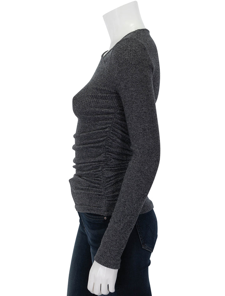 Side view of Nation LTD's arlo rouched top in marled grey.