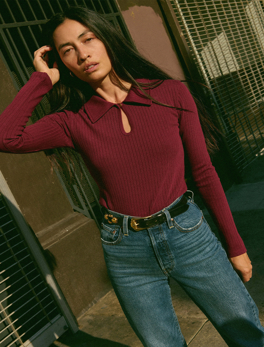 coco keyhole top in bordeaux