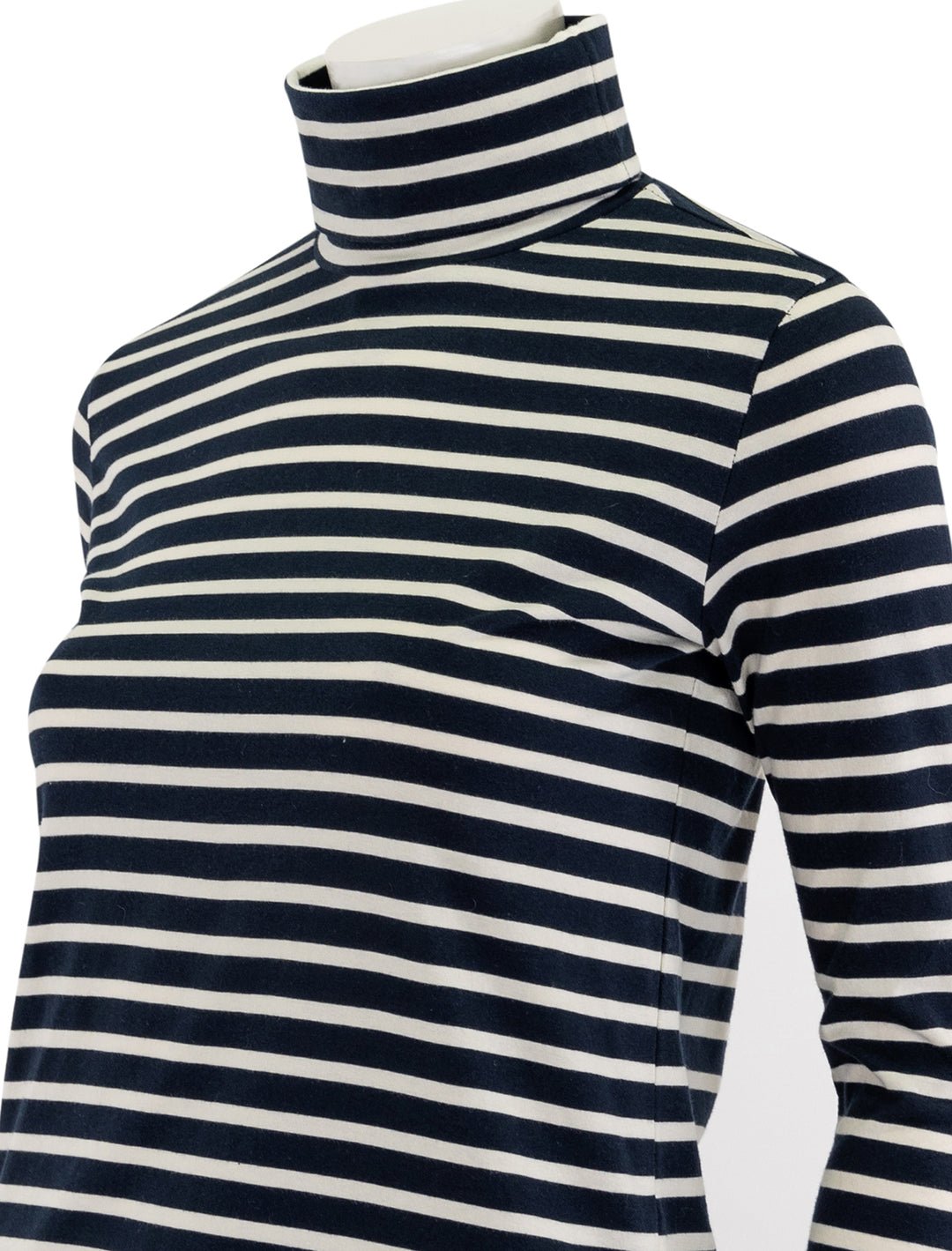 the turtleneck in navy and cream