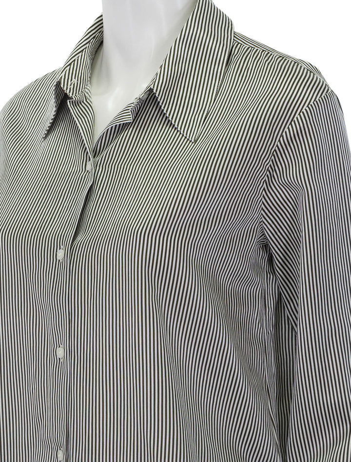 Close-up view of Citizens of Humanity's camilia shirt in venetian stripe.